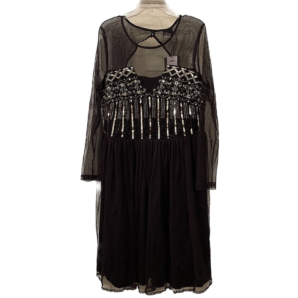 ASOS Curve Black Midi Dress with Silver Embellishments